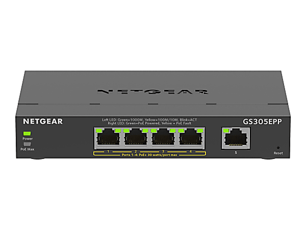 Netgear GS305EPP Ethernet Switch - 5 Ports - Manageable - 2 Layer Supported - 120 W PoE Budget - Twisted Pair - GS305EPP100NAS