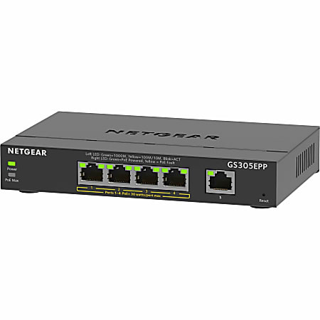 Netgear GS305EPP Ethernet Switch - 5 Ports - Manageable - 2 Layer Supported - 120 W PoE Budget - Twisted Pair - GS305EPP100NAS