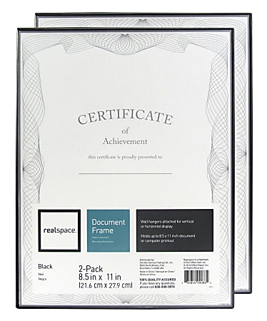 Realspace™ Slimline Document Frames, 8-1/2" x 11", Black, Pack Of 2 Frames