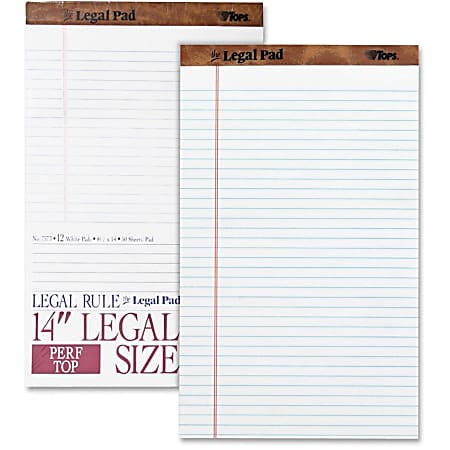 TOPS The Legal Pad Writing Pad - 50 Sheets - Double Stitched - 0.34" Ruled - 16 lb Basis Weight - Legal - 75731