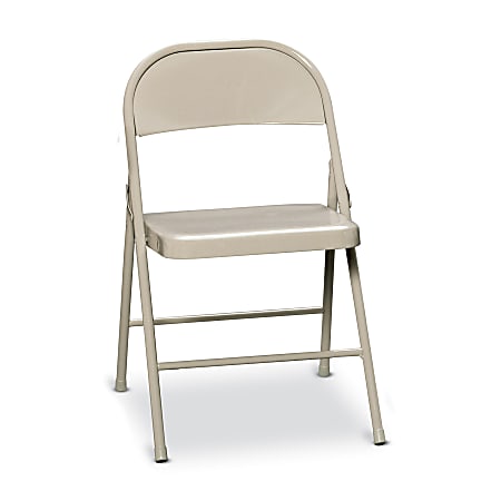 HON® Double-Reinforced Steel Folding Chairs, Beige, Set Of 4