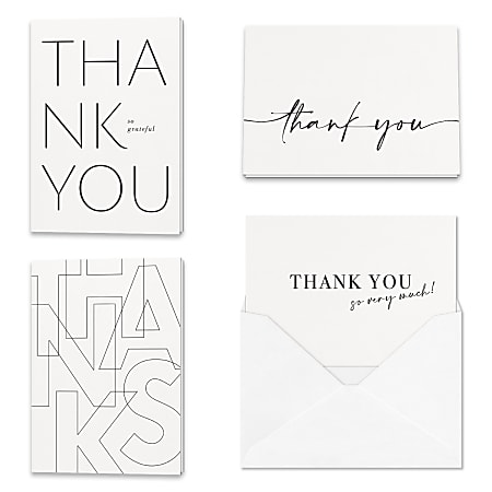 All Occasion Thank You "Black And White" Greeting Card Assortment With Blank Envelopes, 4-7/8" x 3-1/2", Pack of 24
