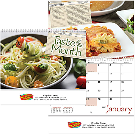Custom Full-Color Taste Of The Month Spiral Wall Calendar, 11" x 17", December To January