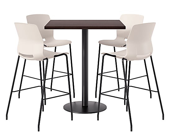 KFI Studios Proof Bistro Square Pedestal Table With Imme Bar Stools, Includes 4 Stools, 43-1/2”H x 42”W x 42”D, Cafelle Top/Black Base/Moonbeam Chairs