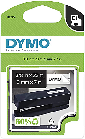 DYMO® D1 41913 Black-On-White Tape, 0.38" x 23'