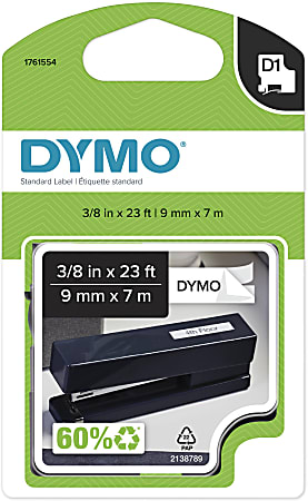 DYMO® D1 41913 Black-On-White Tape, 0.38" x 23&#x27;