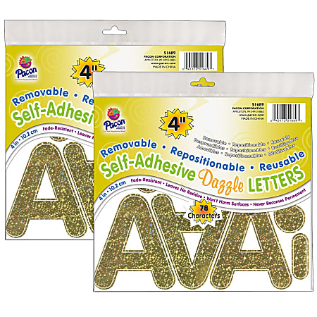 Pacon® Self-Adhesive Letters, 4", Puffy Font, Gold Dazzle, 78 Per Pack, Set Of 2 Packs