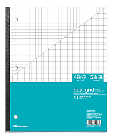 Office Depot® Brand Wireless Notebook, 8-1/2" x 11", 1 Subject, Dual-Sized Quadrille Ruled (4" x 4", 5" x 5"), 80 Sheets, Teal/White