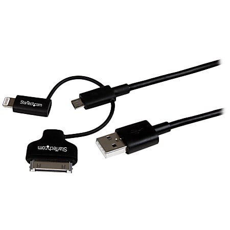 StarTech.com 1m (3 ft) Black Apple 8-pin Lightning or 30-pin Dock Connector or Micro USB to USB Combo Cable for iPhone / iPod / iPad - 3.28 ft Lightning/Proprietary/USB Data Transfer Cable for iPhone, iPad, iPod, Tablet - First End: 1 x Lightning Male