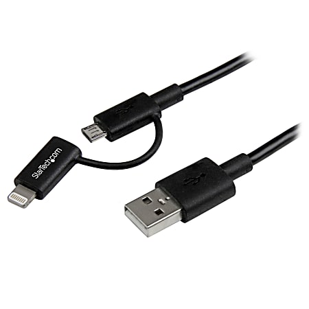 StarTech.com 1m (3 ft) Black Apple 8-pin Lightning Connector or Micro USB to USB Combo Cable  - LTUB1MBK