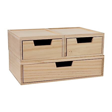 Martha Stewart Weston Stackable Boxes With Drawers, 3"H x 12-1/2"W x 6-3/4"D, Light Natural, Set Of 3 Boxes