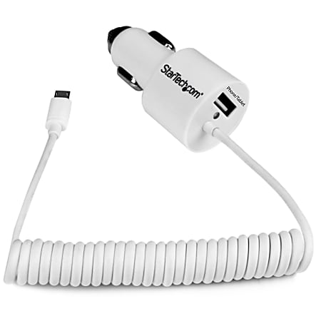 StarTech.com White Dual Port Car Charger with Micro USB Cable and USB 2.0 Port - High Power (21 Watt / 4.2 Amp)