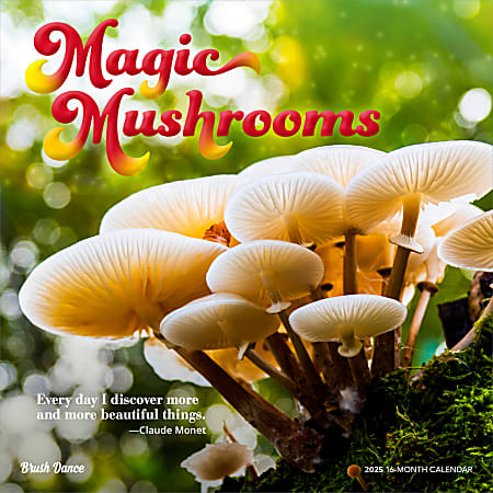 2025 Brush Dance Magic Mushrooms Monthly Plastic-Free Square Wall Calendar, 12" x 12", Inspiration, January to December 2025, 9781975478698