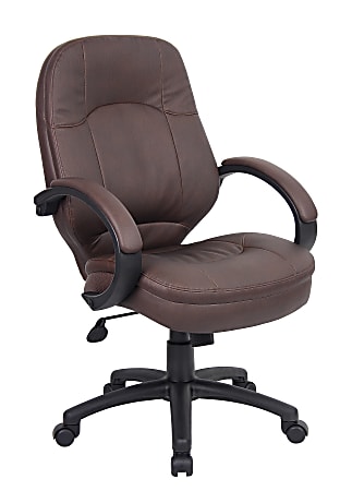 Boss Office Products LeatherPlus™ Bonded Leather Mid-Back Chair, Bomber Brown/Black