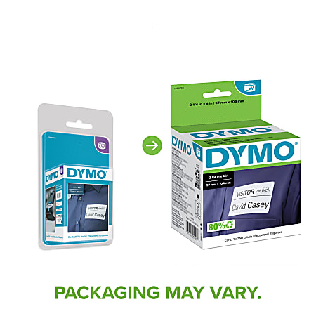 DYMO LabelWriter 30911 Time Expiring Name Badge Labels, 4 x 2-1/4, Black  on White, 250 Labels/Roll