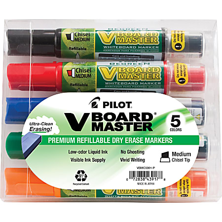 Pilot VBoard Master BeGreen Dry-Erase Markers, Chisel Point,