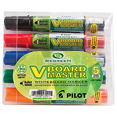 Pilot® V-Board Master BeGreen 91% Recycled Dry-Erase Markers, Bullet Point, Assorted, Pack Of 5