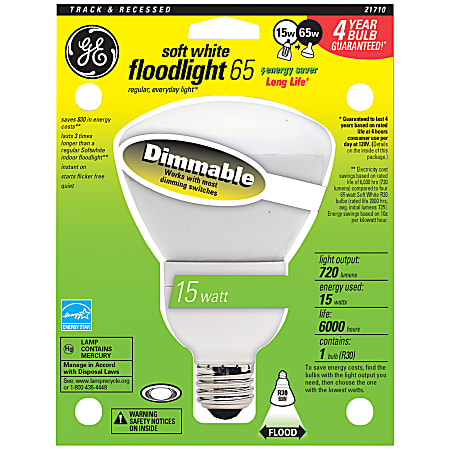 GE Longlife Indoor Reflector Floodlight Bulb, Energy-Saving Compact Fluorescent, 15 Watts (65 Watts Equivalent)