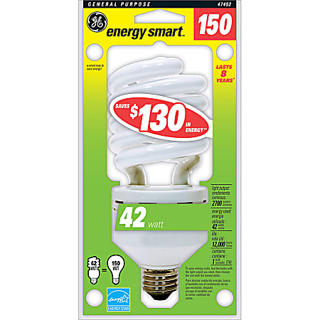 GE Spiral Compact Fluorescent Bulb, Soft White, 42 Watts