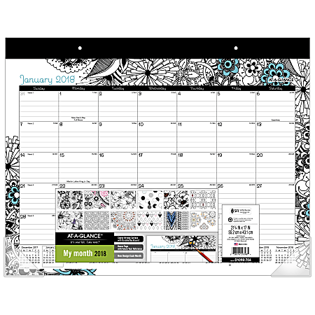 AT-A-GLANCE® Medley Monthly Desk Pad Calendar, 22" x 17", 30% Recycled, January to December 2018 (D1090-704-18)