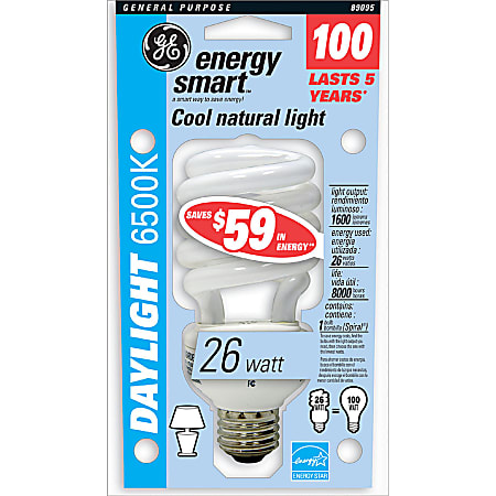 GE Spiral Compact Fluorescent Bulb, 26 Watts (100 Watts Equivalent)
