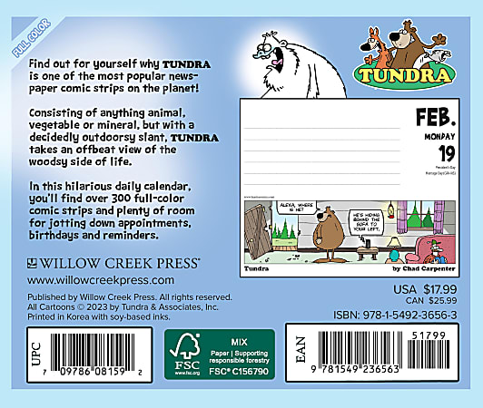 2024 Willow Creek Press Page-A-Day Daily Desk Calendar, 5" x 6", Tundra Comics, January To December