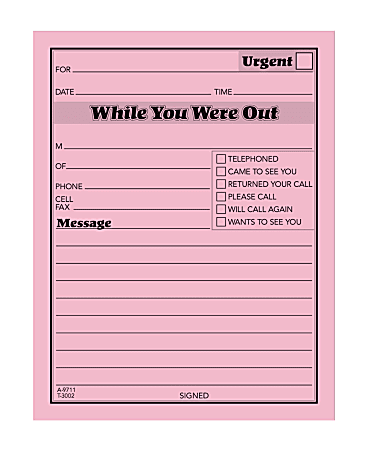 Adams® "While You Were Out" Message Pads, 4 1/4" x 5 1/2", 50 Sheets, Pink, Pack Of 12