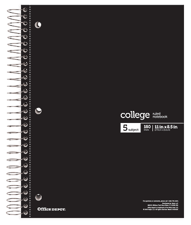 Office Depot Wirebound Notebooks 8 12 x 11 5 Subjects College Ruled 180 ...