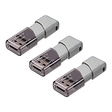 PNY Turbo Attach 3 USB 3.0 Flash Drives 32GB Silver Pack Of 3 Drives ...