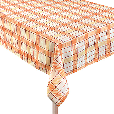 Amscan Fall Printed Fabric Table Cloth, 60" x 104", Orange Plaid