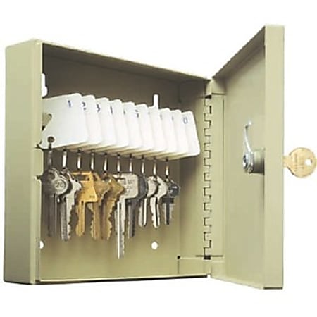 MMF POS STEELMASTER UNI-TAG Key Cabinet - 10 Key Capacity - 6.9" x 2" x 6.8" - Hinged Door(s) - Durable, Chip Resistant, Anti-theft, Damage Resistant, Pre-drilled Mounting Hole, Locking Door - Sand - Steel