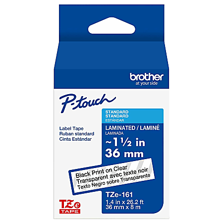 Brother TZe-161 Black-On-Clear Security Tape, 1.5" x 26.2'