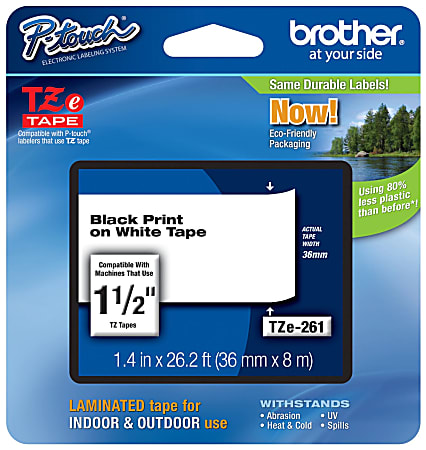 Brother® TZe-261 Black-On-White Security Tape, 1.5" x 26'