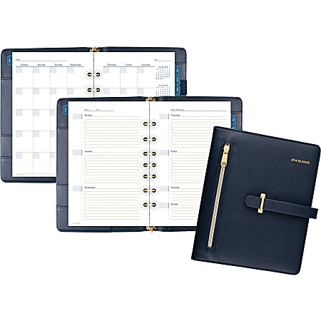 AT-A-GLANCE® Buckle Closure Undated Desk Start Set, Weekly/Monthly, 5 1/2" x 8 1/2", 7-Ring, Navy