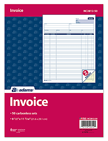 Adams&reg; Carbonless 2-Part Snapset Invoice Forms, 8 1/2" x 11", White/Canary, Pack Of 50