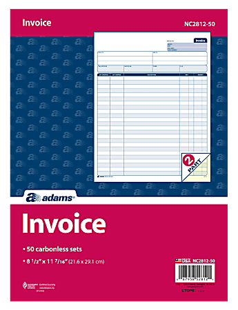 Adams® Carbonless 2-Part Snapset Invoice Forms, 8 1/2" x 11", White/Canary, Pack Of 50