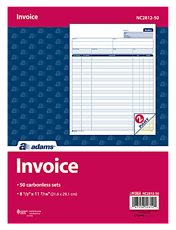 Adams® Carbonless 2-Part Snapset Invoice Forms, 8 1/2" x 11", White/Canary, Pack Of 50