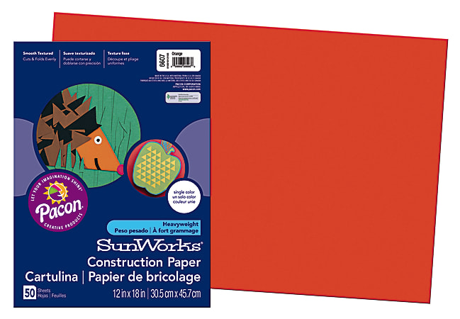 SunWorks® Construction Paper, 12" x 18", Orange, Pack Of 50