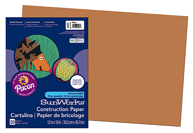 SunWorks® Construction Paper, 12" x 18", Brown, Pack Of 50