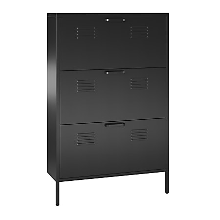Ameriwood Home Systembuild Evolution Mission District 3-Door Locker-Style Metal Shoe Storage Cabinet, 49"H x 31-1/2"W x 10-1/4"D, Black