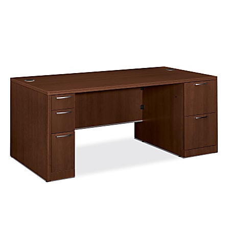HON® Attune Double-Pedestal Desk With Laminate Panel, 29 1/2"H x 72"W x 36"D, Shaker Cherry