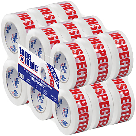 Tape Logic® Inspected Preprinted Carton Sealing Tape, 3" Core, 2" x 110 Yd., Red/White, Case Of 18