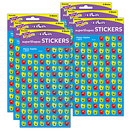 Trend superShapes Stickers, Happy Apples, 800 Stickers Per Pack, Set Of 6 Packs