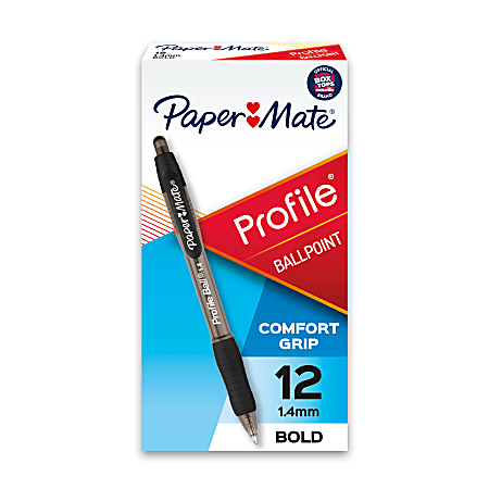 Paper Mate® Profile™ Retractable Ballpoint Pens, Bold Point, 1.4 mm, Translucent Black Barrel, Black Ink, Pack Of 12