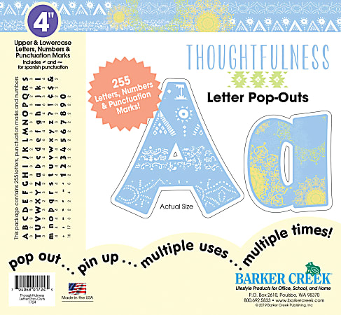 Barker Creek Letter Pop-Outs, 4", Thoughtfulness, Pack Of