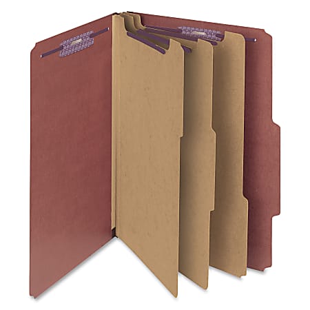 Smead® Classification Folders, With SafeSHIELD® Coated Fasteners, 3 Dividers, 3" Expansion, Legal Size, 100% Recycled, Red, Box Of 10