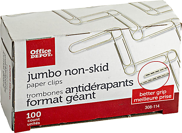 Office Depot Brand Non Skid Paper Clips Jumbo Silver Pack Of 10