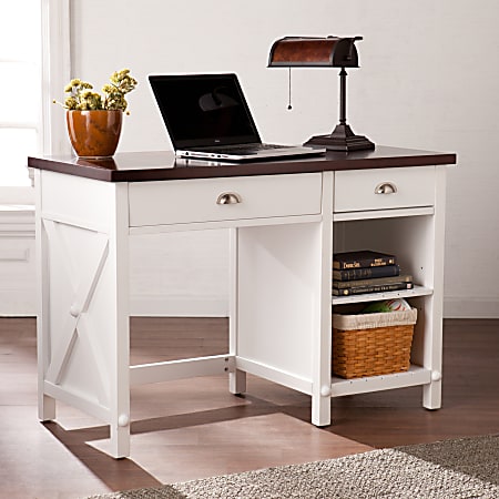 Southern Enterprises Amburg Farmhouse Desk, White/Cherrywood