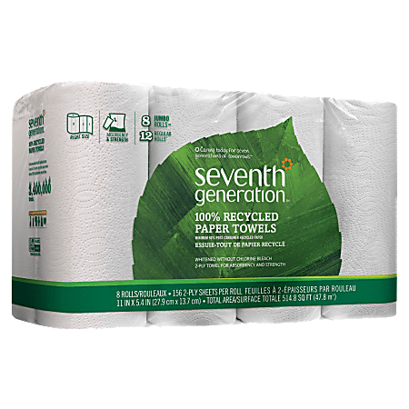 Seventh Generation™ 2-Ply Paper Towels, 100% Recycled, 156 Sheets Per Roll, Pack Of 8 Rolls