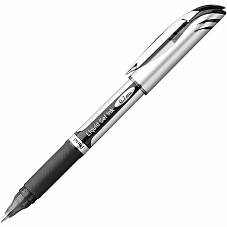 Pentel® EnerGel Deluxe Liquid Gel Pen, Medium Point, 0.7 mm, Silver Barrel, Black Ink